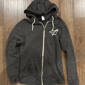 Ben Folds Paper Airplane Tour Dark Gray Zip-Up Hoodie with Paper Airplane Design